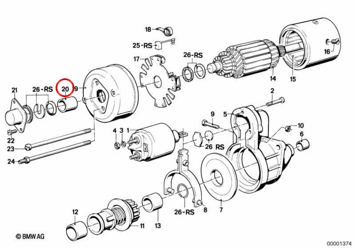 Bucha de suporte OEM 12411722916 para BMW E21, E30, E12, E28, E24, E23, E32. BMW genuíno.