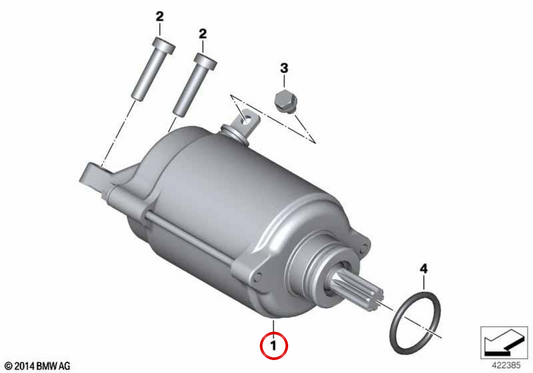 OEM starter 12418525346 for BMW motorcycles S 1000 RR, HP4, S 1000 R, S 1000 XR, M 1000 RR... and more. Original BMW Motorrad.
