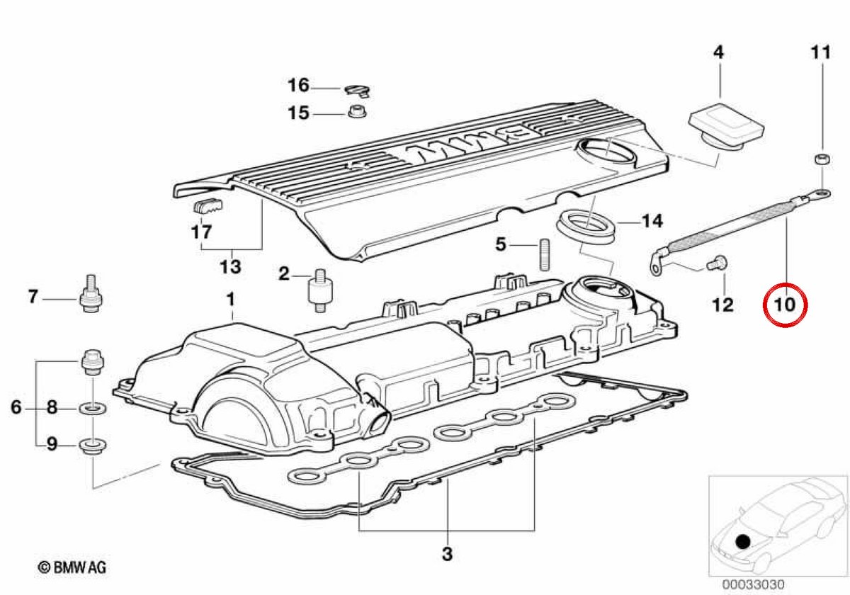 Cable de masa OEM 12421437633 para BMW E36, E46, E34, E39, E38, E65, E66, E83, E53, Z3, E85. Original BMW.
