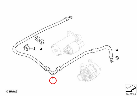 Alternator/starter cable B+ OEM 12422249645 for BMW 3 Series E46 330d (1999-2003). Genuine BMW.