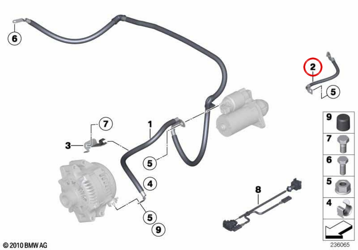 Cavo di massa OEM 12427564635 per BMW E60, E61. BMW originale.