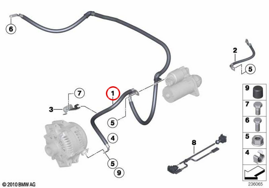 Lichtmaschinen- und Startkabel B+ OEM 12427588109 für BMW F25, F26, F10, F11, F07, F01, F02, F04, F12, F13, F06. Original BMW.