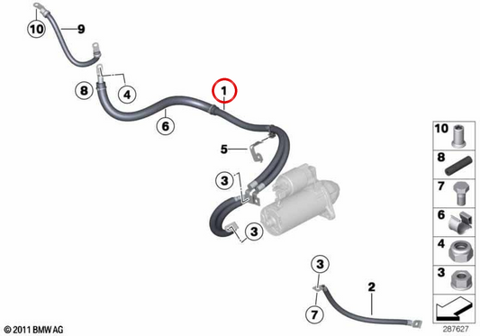 Cavo di connessione alternatore-arrava B+ OEM 12427624617 per BMW F20, F21, F30, F31, F34, F32. BMW originale.
