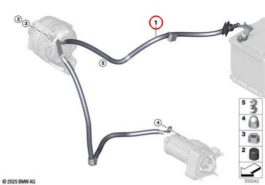Cable de batería / Cable de arranque OEM 12428594489 para BMW F39, F45, F46, F48, F54, F55, F56, F57, F60. Original BMW.