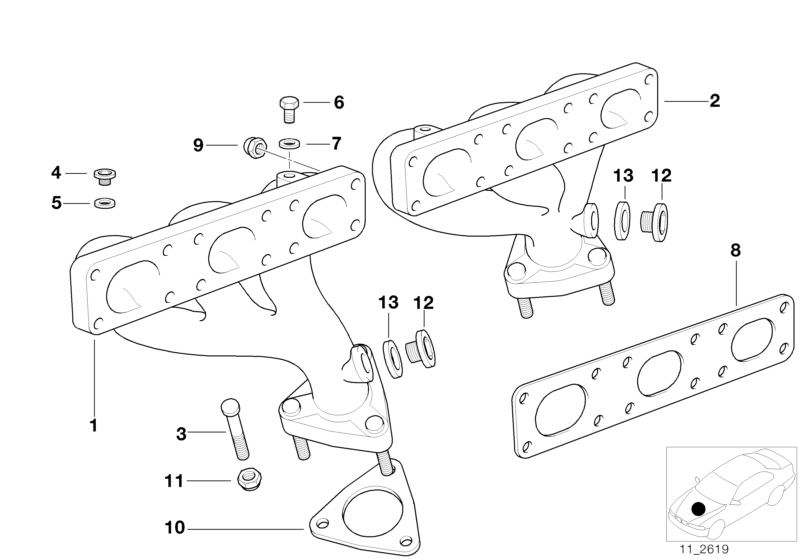 Colector de escape trasero OEM 11621436517 para BMW E36 Z3 2.8 (modelos: CH31, CH41, CJ31, CJ41, CK31, CK41, CK51, CK61). Compatible con motores M52. Original BMW.