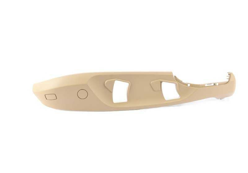 Embellecedor lateral izquierdo del asiento OEM 52107157395 para BMW E90, E91, E84, F25, F26. Color beige. Recambio original BMW.