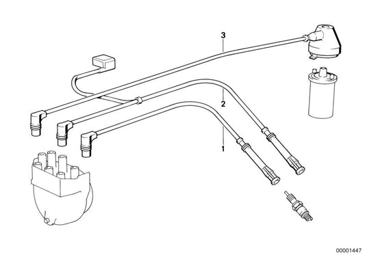 Cable de encendido OEM 12121710633 para BMW E30 (320i) y E34 (520i) con motor M20. Compatible con versiones manuales y automáticas. Recambio original BMW.