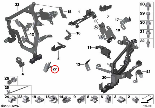 Soporte OEM 12517580949 para BMW F07, F10, F11, F06, F12, F13, F01, F02. Original BMW.