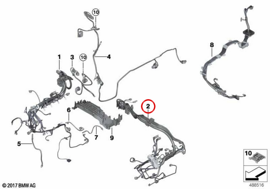 Fiação do sensor do módulo do motor OEM 12517849567 para BMW F85, F86. BMW genuíno.