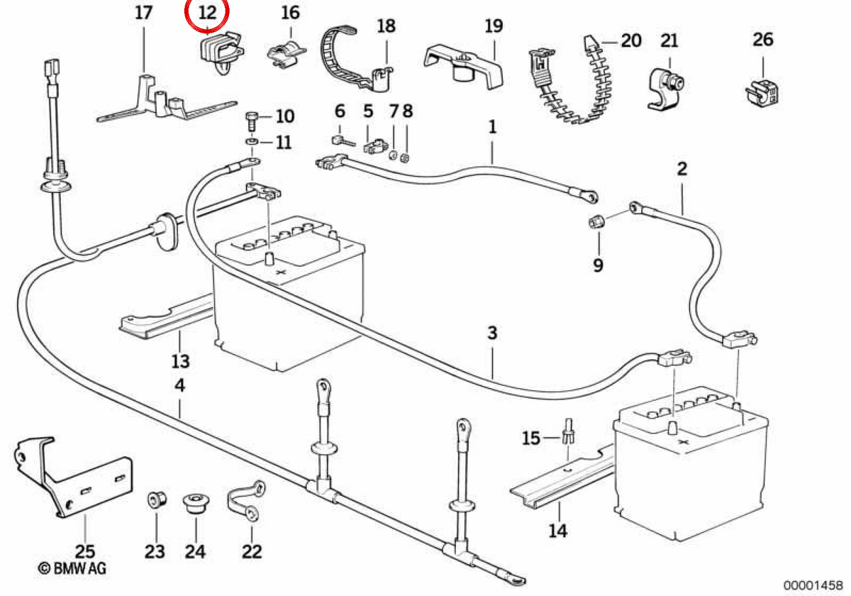 Soporte para cableado OEM 12521284441 para BMW (Modelos compatibles: E36, E46, E60, E61, E32, E31). Original BMW.