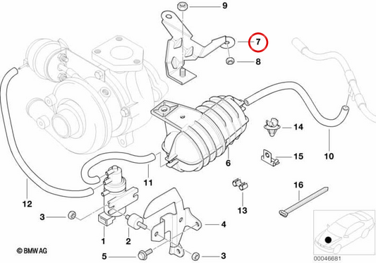 Soporte depósito de vacío OEM 12522248185 para BMW E46. Original BMW.