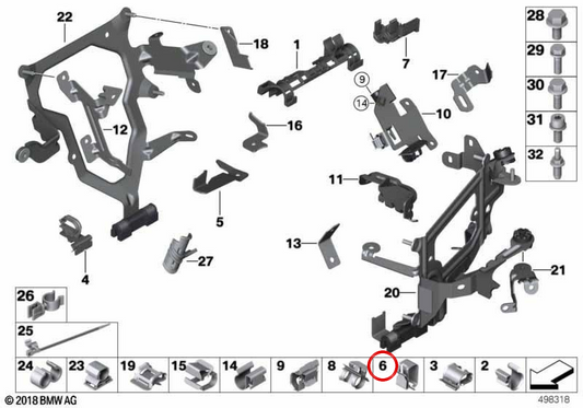 Clip di fissaggio OEM 12527582633 per BMW F07, F10, F11, F06, F12, F13, F01, F02. BMW originale.