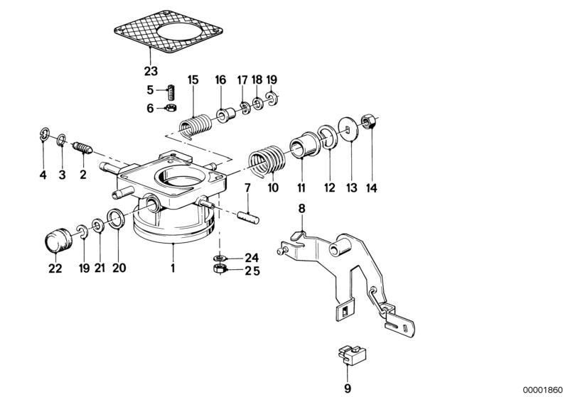 Cuerpo de mariposa OEM 13541270422 para BMW E21, E12, E28. Recambio original BMW.