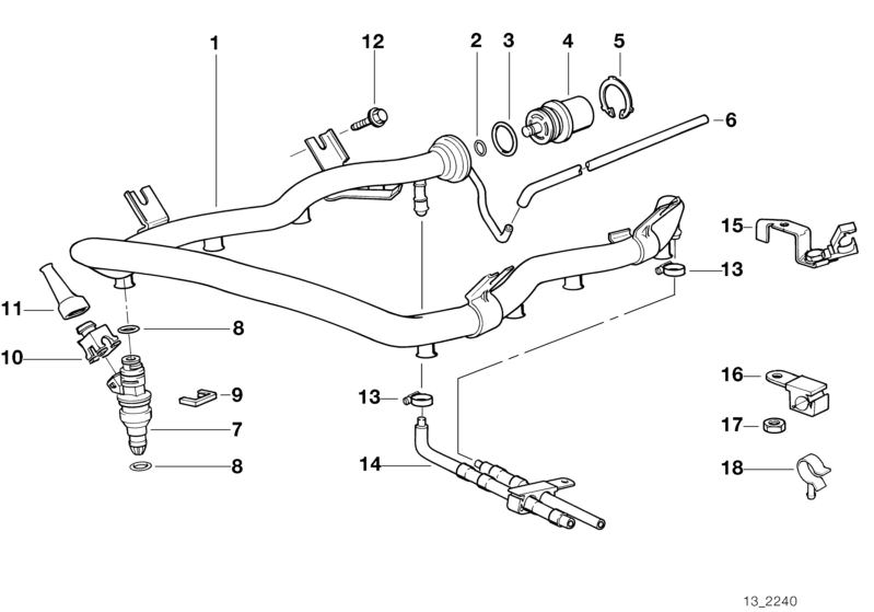 Tubo flexible con protección contra frotamiento OEM 13531702959 para BMW Serie 8 E31 840i M60 manual y automático. Original BMW.