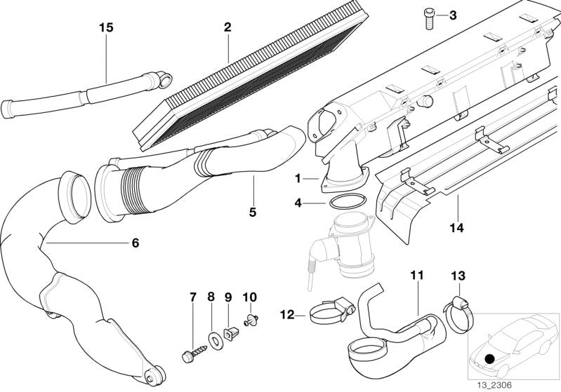 Tubo di ammissione ad aria OEM 13712246288 per BMW E36, E39, E38. BMW originale.