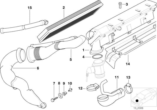 Tubo de admisión de aire OEM 13712246288 para BMW E36, E39, E38. Original BMW.