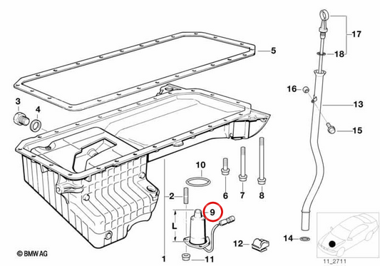 Sensor de nivel de aceite OEM 12617508001 para BMW E39, E38. Original BMW.