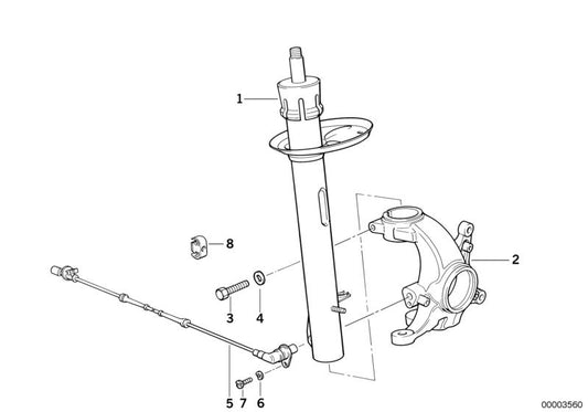 Amortiguador delantero derecho OEM 31311090296 para BMW E34 525i xDrive (todos los modelos con cambio manual y automático, tracción total, 1991–1996). Original BMW.