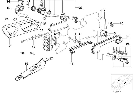 Clip de sujeción derecho OEM 51211976598 para BMW E32 y E34. Compatible con modelos como 518i, 520i y otros. Pieza original BMW. Ideal para fijar piezas del mecanismo de puerta.