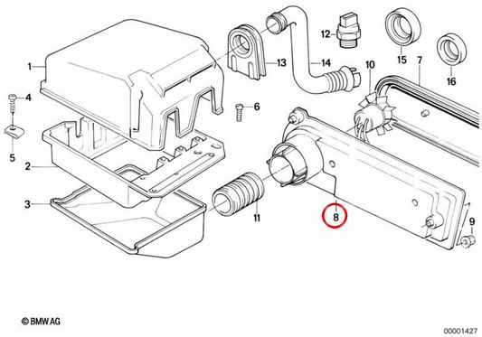 Condotto di ammissione inferiore OEM 12901713433 per BMW E34, E32, E31. BMW originale.