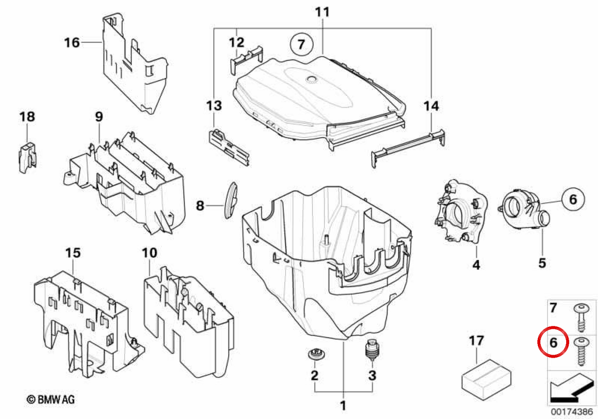 Tornillo de plástico OEM 12907537040 para BMW E81, E82, E87, E88, E90, E91, E92, E93, E84, E70, E71, E72. Original BMW.