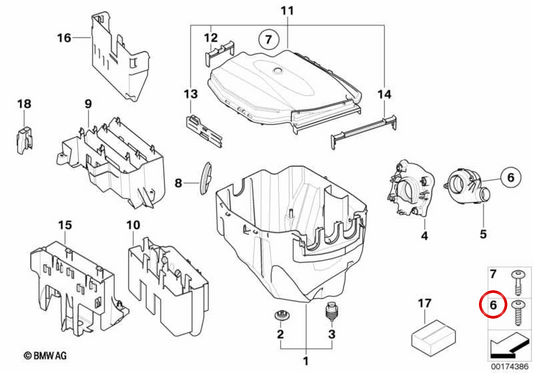 Vite di plastica OEM 12907537040 per BMW E81, E82, E87, E88, E90, E91, E92, E93, E84, E70, E71, E72. BMW originale.