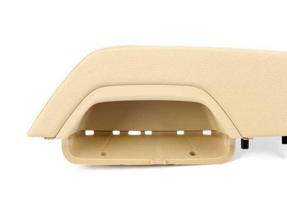 Reposabrazos izquierdo beige OEM 51417246395 para BMW F25 y F26 (X3, X4). Compatible con versiones sDrive y xDrive. Original BMW.