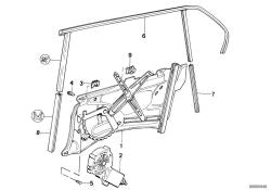 Alzacristales eléctrico trasero izquierdo OEM 51348147529 para BMW Serie 7 E32 730i, 730iL, 750iL. Original BMW.