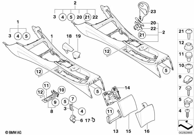 Rear center armrest trim for BMW 1 Series E81, E82, E87N, E88 (OEM 51169110484). Original BMW.