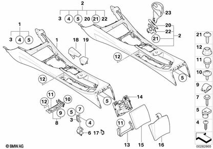 Rear center armrest trim for BMW 1 Series E81, E82, E87N, E88 (OEM 51169110484). Original BMW.