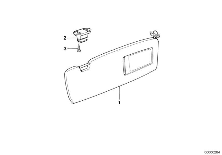 Sun visor with mirror cap right for BMW 5 Series E34 (OEM 51168117520). Original BMW.