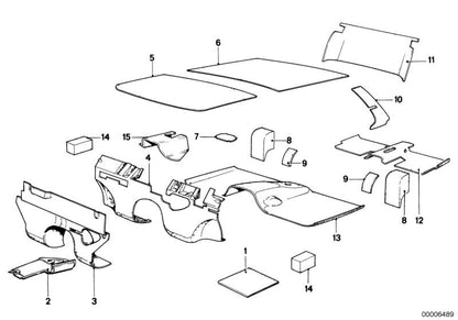 Aislante térmico túnel central inferior OEM 51481856988 para BMW E21 323i (todos los modelos: 1831, 1832, 1841, 1842, 3071, 3072, 3081, 3082). Original BMW.