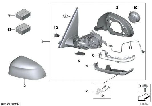 Heated Outside Mirror with Memory, Left Side for BMW X4 G02, G02N (OEM 51168738375). Original BMW.