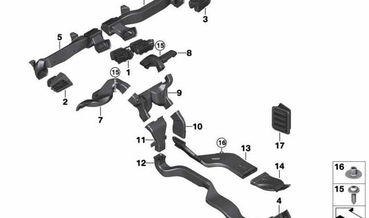 Conducto de ventilación trasero OEM 64229278663 para BMW F45, F45N, F46, F46N. Recambio original BMW.