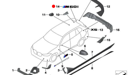 Emblème "m60i" BMW OEM d'origine 51145A722F4 pour BMW X5 (G05) et BMW X6 (G06). Idéal pour remplacer ou mettre à jour le logo arrière de votre BMW. Produit BMW d'origine.