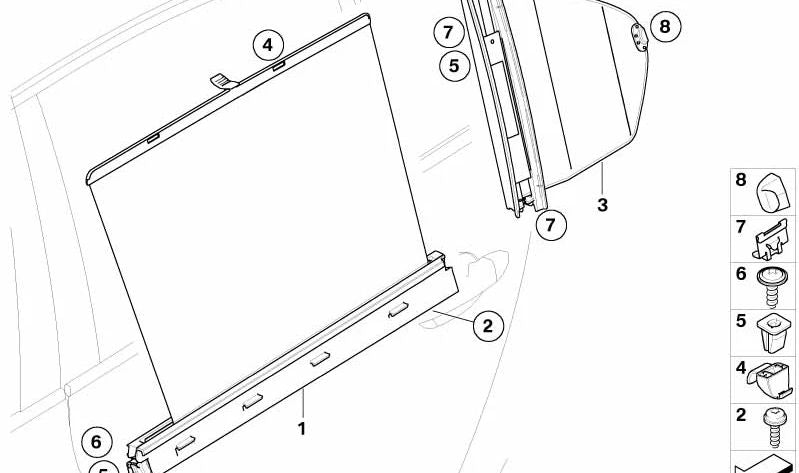 Estor parasol para ventana triangular izquierda OEM 51356984641 para BMW E61 (Serie 5 Touring). Original BMW.