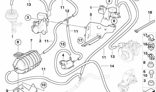 Soporte turbo OEM 11657792241 para BMW E60, E61. Original BMW.