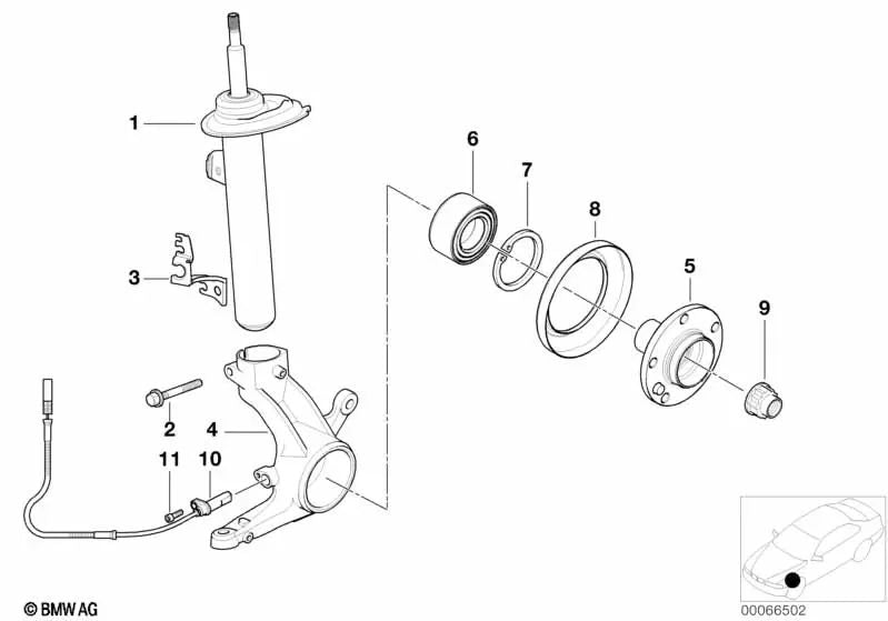 Schwenklager derecho para BMW Serie 3 E46 (OEM 31216756542). Original BMW