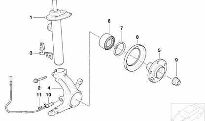 Amortiguador delantero izquierdo OEM 31316751131 para BMW E46. Original BMW.