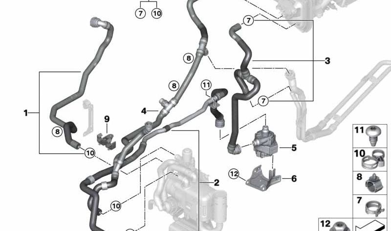 Manguera de refrigerante OEM 64216821656 para BMW X7 G07, G07N. Original BMW.