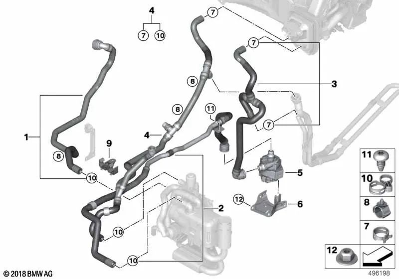 Inlet Flow Coolant Hose 1 for BMW G05, G06, G07 (OEM 64219398808). Original BMW