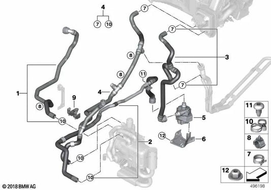 Inlet Flow Coolant Hose 1 for BMW G05, G06, G07 (OEM 64219398808). Original BMW