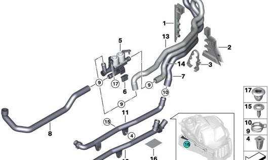 Manguera de refrigerante OEM 64539119169 para BMW F07, F07N, F10, F10N, F11, F11N, F18, F18N, F06, F06N, F12, F12N, F13, F13N, F01, F01N, F02, F02N, F04. Original BMW.
