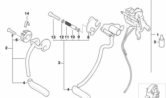 Mecanismo palanca de rodilla OEM 46527653158 para BMW Motorrad C1 {C101911ZY, C101921ZY}. Compatible con modelos automáticos 2000-2002. Recambio original BMW Motorrad.