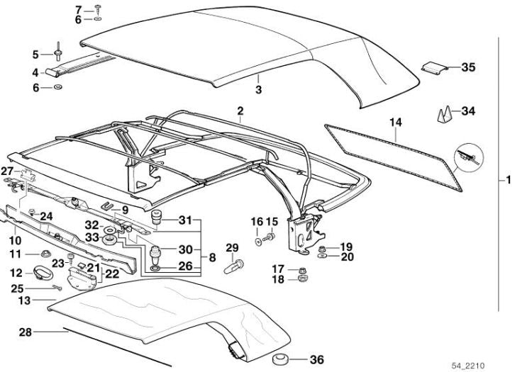 Expansion rivet for BMW E36 (OEM 54348118944). Original BMW.