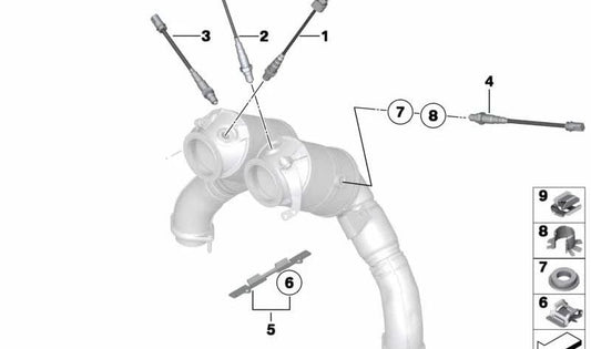 Lambda Sensor Bracket OEM 11787584379 for BMW F07, F10, F11, F12, F13, F01, F02, F04, E70, E71, E72. Genuine BMW.