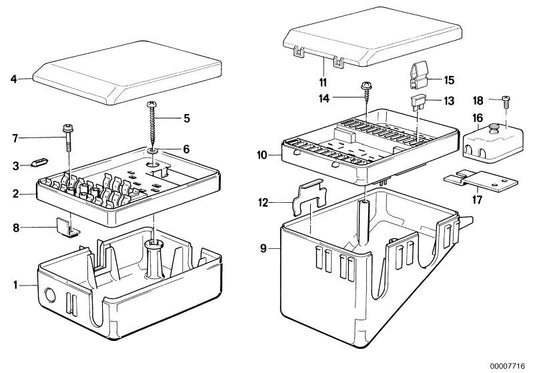 Caja para cortacircuitos OEM 61131362264 para BMW Serie 5 E12, Serie 6 E24, Serie 7 E23. Original BMW.