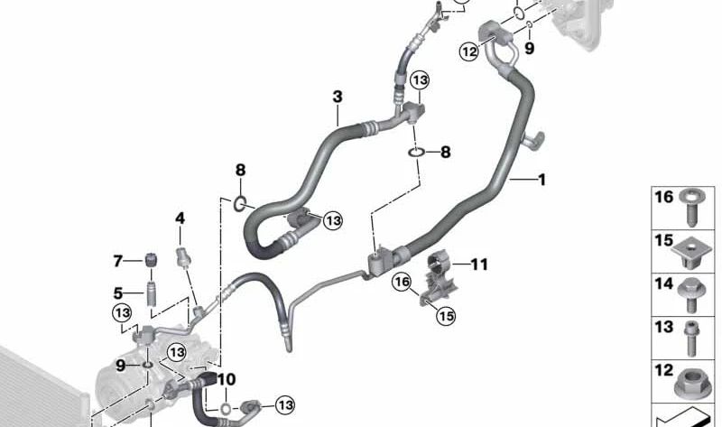 Tubo doble de aire acondicionado OEM 64539324810 para BMW G12 M760Li xDrive (modelos 7H61, 7H62, 7U61, 7U62). Compatible de 2016 a 2022. Original BMW.