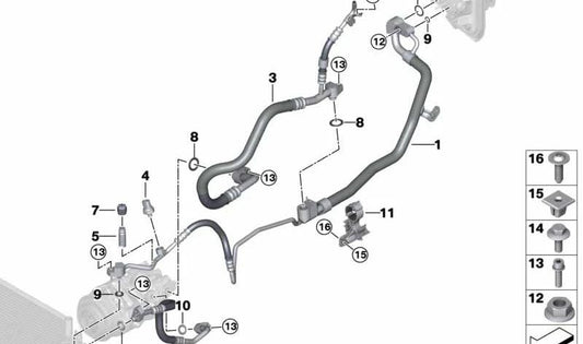 Tubo doble de aire acondicionado OEM 64539324810 para BMW G12 M760Li xDrive (modelos 7H61, 7H62, 7U61, 7U62). Compatible de 2016 a 2022. Original BMW.