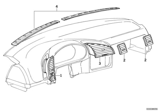 Grille de ventilation centrale OEM 64221387011 pour BMW E36 {316i, 318i} Tous les modèles compatibles. Pièce BMW originale.